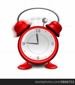 Illustration red alarm clock close up, isolated on white background - vector