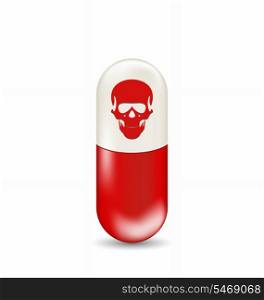 Illustration red capsule with skull, isolated on white background - vector