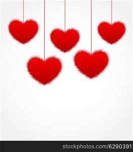 Illustration red hanging hearts for Valentines Day with copy space for your text - vector