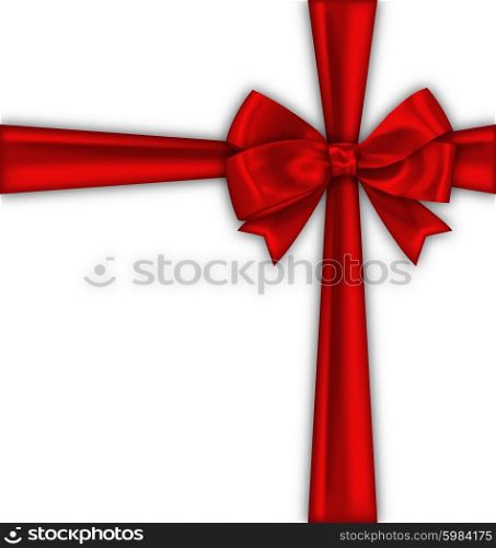 Illustration Red Satin Ribbon and Bow Isolated on White Background - Vector