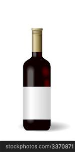 Illustration red wine bottle with label - vector