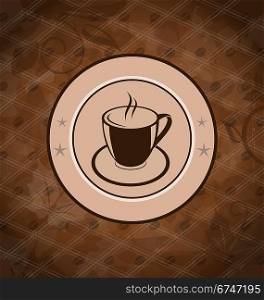 Illustration retro background with coffee mug, coffee bean texture - vector