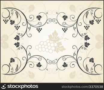 Illustration retro floral frame with grapevine - vector