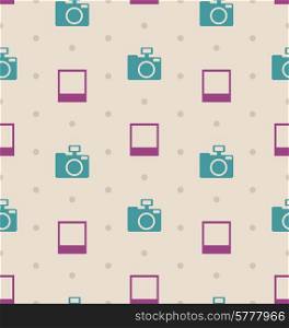 Illustration Retro Seamless Texture with Snapshots and Cameras, Vintage Pattern - Vector