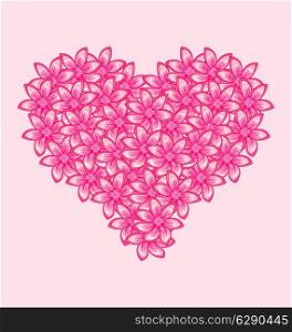 Illustration romantic heart made of pink flowers for Valentine Day - vector