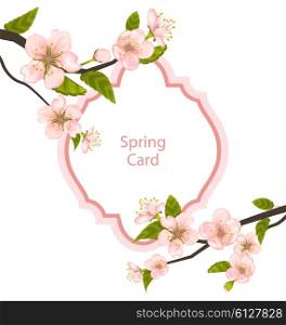 Illustration Romantic Spring Card with Blossoming Tree Branches - Vector