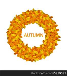 Illustration Round Frame from Autumn Orange Leaves, Isolated on White Background - Vector