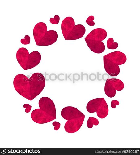 Illustration round frame made in grunge hearts for Valentines Day, copy space for your text - vector