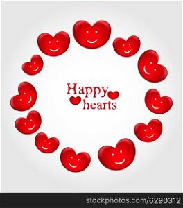 Illustration round frame made in smiling hearts for Valentines Day - vector
