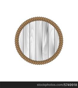 Illustration round wooden frame with rope isolated on white background - vector