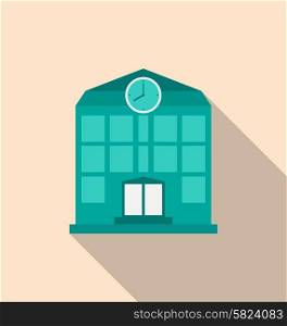 Illustration School Building, Single Flat Icon with Long Shadow - Vector