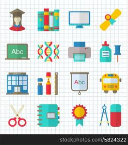 Illustration School Colorful Simple Icons, Objects and Elements for Education - Vector