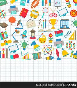 Illustration School Wallpaper with Place for Your Text, Education Simple Colorful Objects - Vector