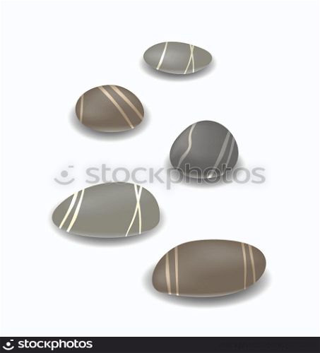 Illustration sea pebbles collection with shadows on white background - vector