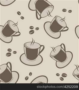 Illustration seamless background with coffee cups and beans - vector