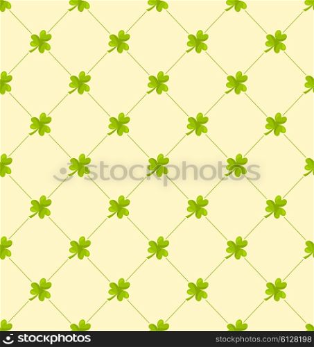 Illustration Seamless Ornamental Pattern with Clovers for St. Patricks Day, Irish Nature Background - Vector