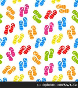 Illustration Seamless Pattern Colorful Pairs of flip-flops, Summertime Background - Vector