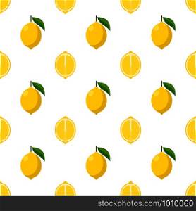 Illustration Seamless pattern Flat lemon isolated on white background , fruit patterns texture fabric , wallpaper minimal style , Raw materials fresh fruits , vector