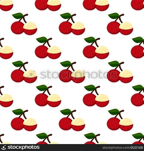 Illustration Seamless pattern Flat Lychee isolated on white background , fruit patterns texture fabric , wallpaper minimal style , Raw materials fresh fruits , vector
