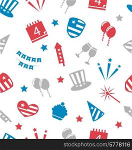 Illustration Seamless Pattern for Independence Day of America, Flat Icons in US National Colors - Vector