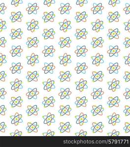 Illustration Seamless Pattern of Atomic Symbols for Science, Colorful Flat Icons, Chemistry Background - Vector