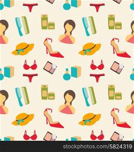 Illustration Seamless Pattern of Beauty and Makeup Accessories, Fashion Wallpaper - Vector