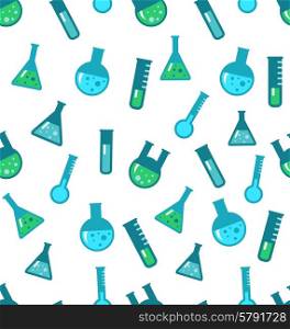 Illustration Seamless Pattern of Chemical Tubes and Flasks, Scientific Wallpaper - Vector