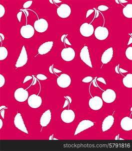 Illustration Seamless Pattern of Cherries, Wallpaper with Silhouette Icons - Vector