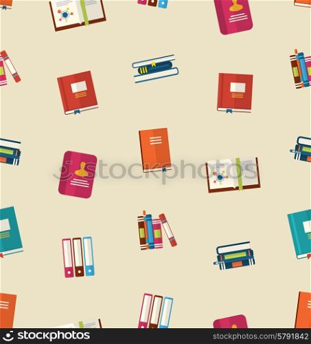 Illustration Seamless Pattern of Colorful TextBooks, Dictionaries, Diaries for Education, Vintage Colorful Flat Icons - Vector