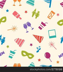 Illustration Seamless Pattern of Party Colorful Icons, Wallpaper for Holidays - Vector