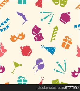 Illustration Seamless Pattern of Party Objects, Wallpaper for Holidays - Vector