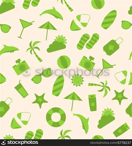 Illustration Seamless Pattern of Travel on Holiday Journey, Summer Flat Icons - Vector