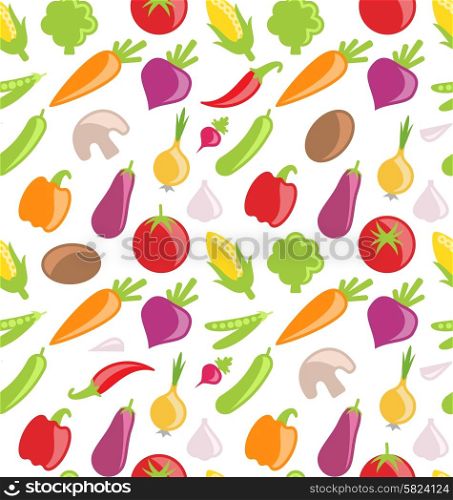 Illustration Seamless Pattern of Vegetables, Wallpaper with Organic Food - Vector