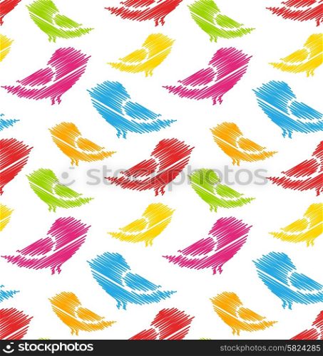 Illustration Seamless Pattern with Abstract Colorful Birds - Vector. Seamless Pattern with Abstract Colorful Birds