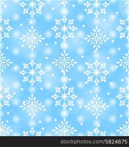 Illustration Seamless Pattern with Beautiful Snowflakes, Winter Background - Vector