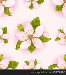 Illustration Seamless Pattern with Cherry Flowers, Repeating Romantic Backdrop - Vector