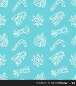 Illustration Seamless Pattern with Christmas Traditional Elements, Doodle Style - Vector