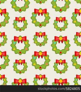 Illustration Seamless Pattern with Christmas Wreathes, Nature Texture - Vector