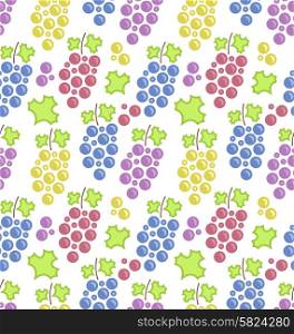 Illustration Seamless Pattern with Colorful Bunches of Grape, Vintage Texture - Vector