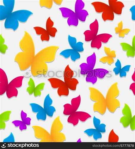 Illustration seamless pattern with colorful butterflies, repeating backdrop - vector