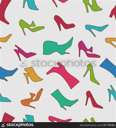 Illustration Seamless Pattern with Colorful Women Footwear - Vector