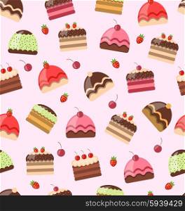 . Illustration Seamless Pattern with Different Cake Sweet Wallpaper - Vector