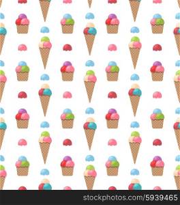 . Illustration Seamless Pattern with Different Colorful Ice Creams - Vector