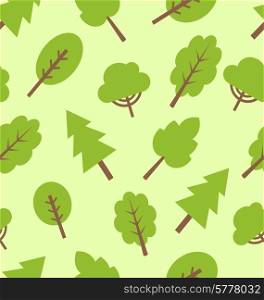 Illustration seamless pattern with different trees in flat style - vector