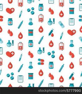 Illustration Seamless Pattern with Flat Medical Icons, Repeating Backdrop - Vector