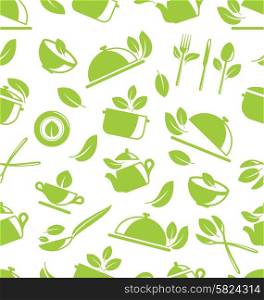 Illustration Seamless Pattern with Healthy Eating, Vegetarian Natural Food - Vector