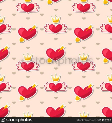 Illustration Seamless Pattern with Hearts for Valentines Day. Simple Bright Wallpaper - Vector