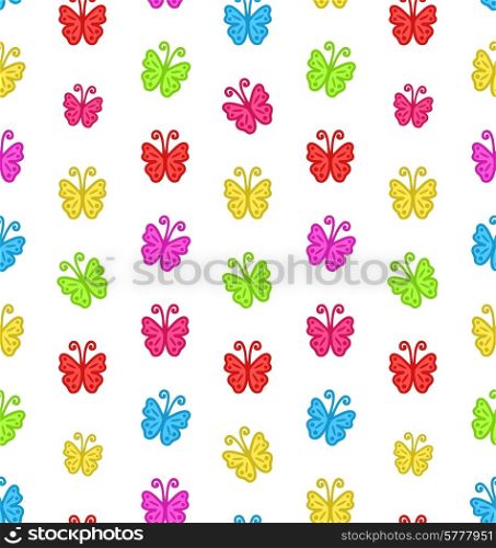 Illustration Seamless Pattern with Multicolored Hand Drawn Butterflies - Vector