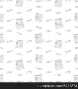 Illustration Seamless Pattern with Newspapers and Eyeglasses, Flat Business Icons, Repeating Backdrop - Vector