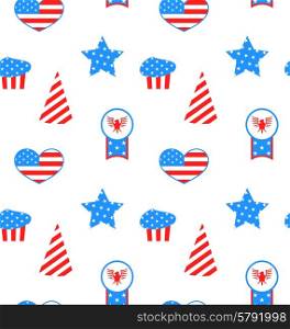 Illustration Seamless Pattern with Traditional Symbolic Objects for Independence Day of America - Vector